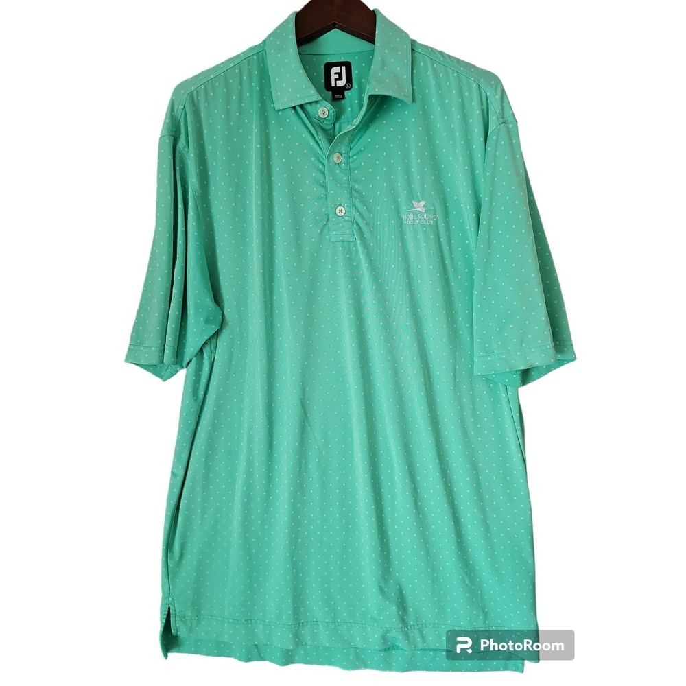FJ Footjoy Men's Green w/‎ Golf Club Logo Short Sleeve Collared Polo Shirt sz L